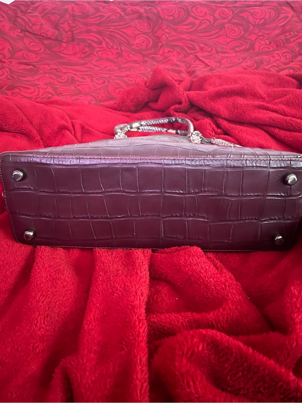 Coach Brown Signature Dome Satchel with Burgundy Trim and Printed Handles - Picture 3 of 7